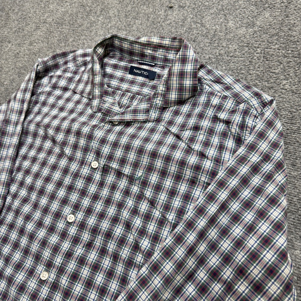 VTG Nautica Plaid Button Down Shirt Mens XL Long-sleeve Multi-color Collared 90s